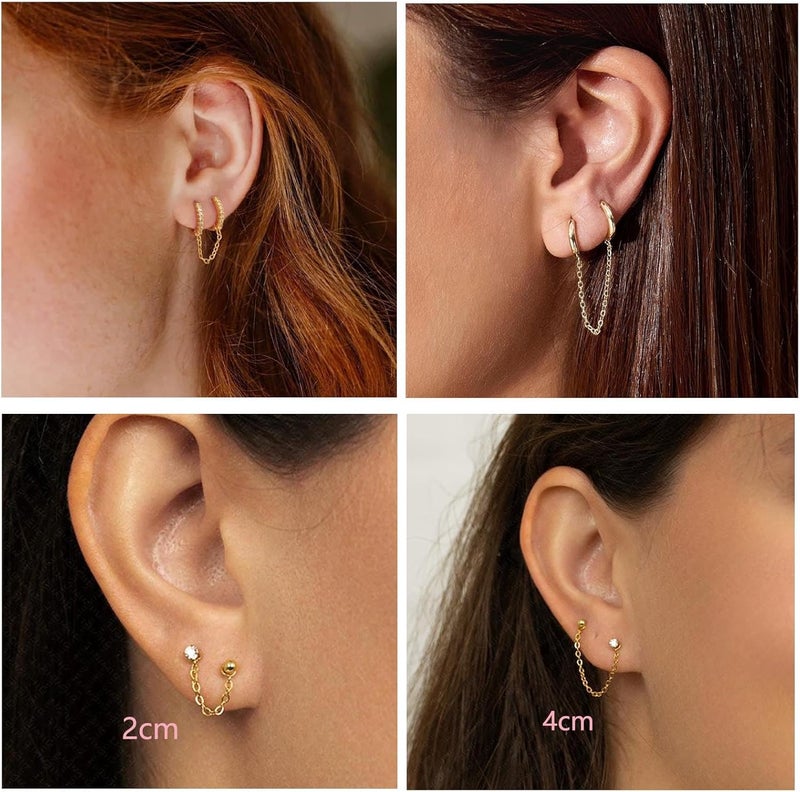 Goenjoy 4Pcs 14K Gold Plated Earrings Connector Chains Set for Women, Convertible Dangle Chain for Helix Earrings Double Piercings 30mm 40mm - Image 2